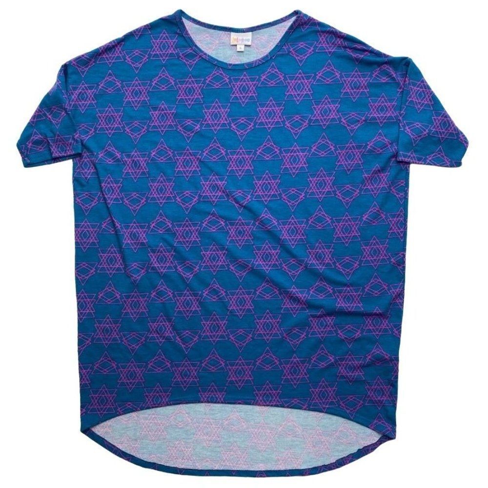 LuLaRoe Irma Blue‎ Purple Geometric Pattern High Low Tunic Top Small